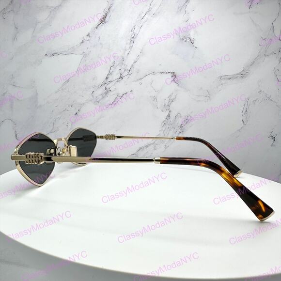 New  MIU MIU Runway Hexagon Geometric Gold Metal Sunglasses Authentic Gray Lens main image 8